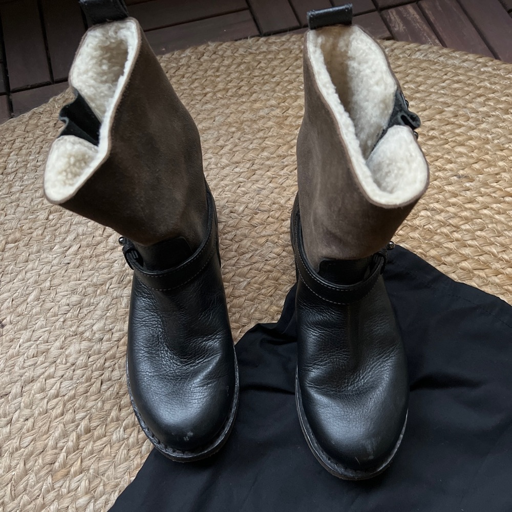 rag & bone Two-Tone Black and Brown Leather Women's Moto Boots - Picture 2 of 7